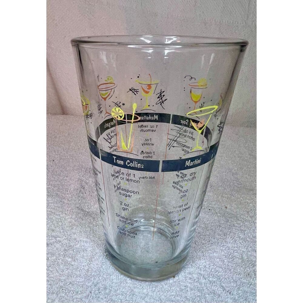 Vintage 1960’s Cocktail Shaker Glass With Recipes MCM Retro Bar Atomic Libbey